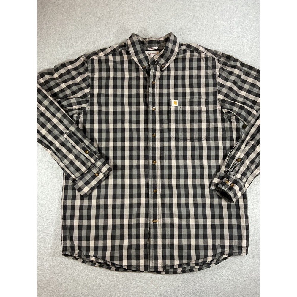 Carhartt Relaxed Fit Plaid Button Down Shirt Mens Large Black Grey 1711